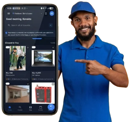 Konekta marketplace on a phone next to a customer